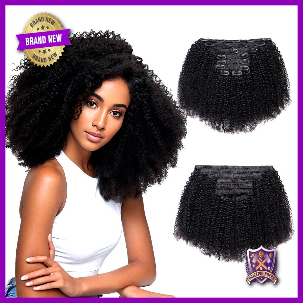 Afro Kinky Curly Clip In Hair Extensions 8pcs 20 Clips Human Hair Seamless